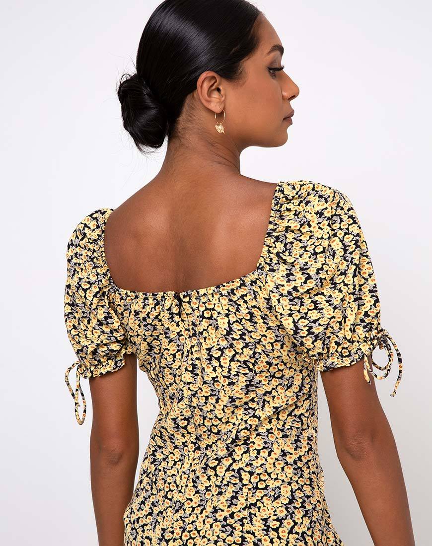 Image of Cello Midi Dress in Mini Bloom Yellow