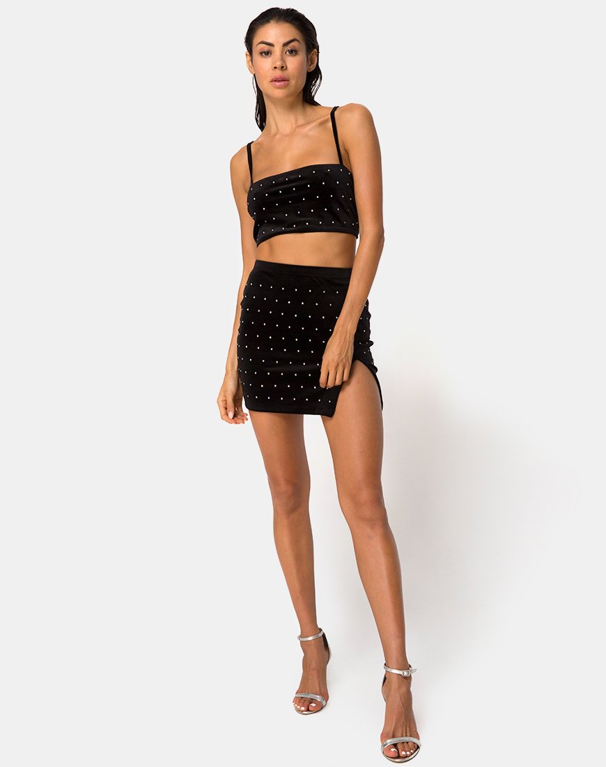 Image of Cheri Split Skirt in Diamante Black