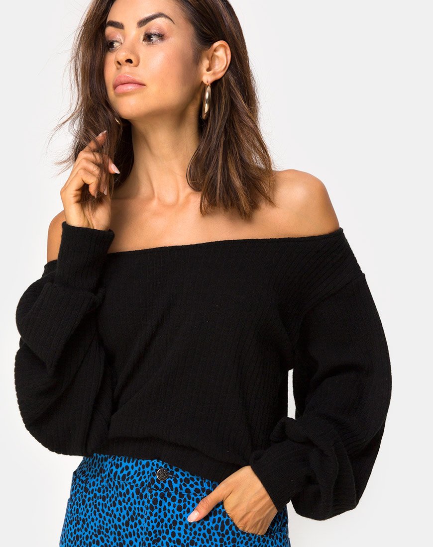 Saray Off The Shoulder Jumper in Black Knit motelrocks com eur