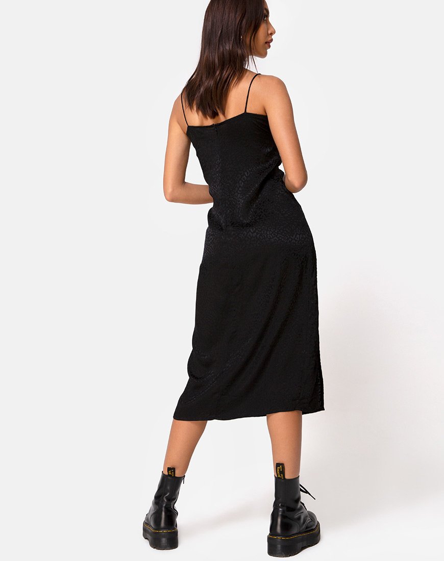 Image of Cypress Midi Dress in Satin Cheetah Black