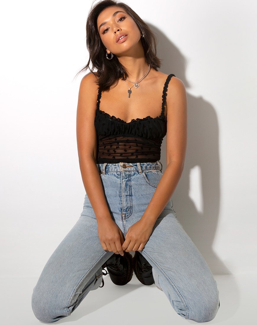Image of Delora Crop Top in Black Flock Flutterby