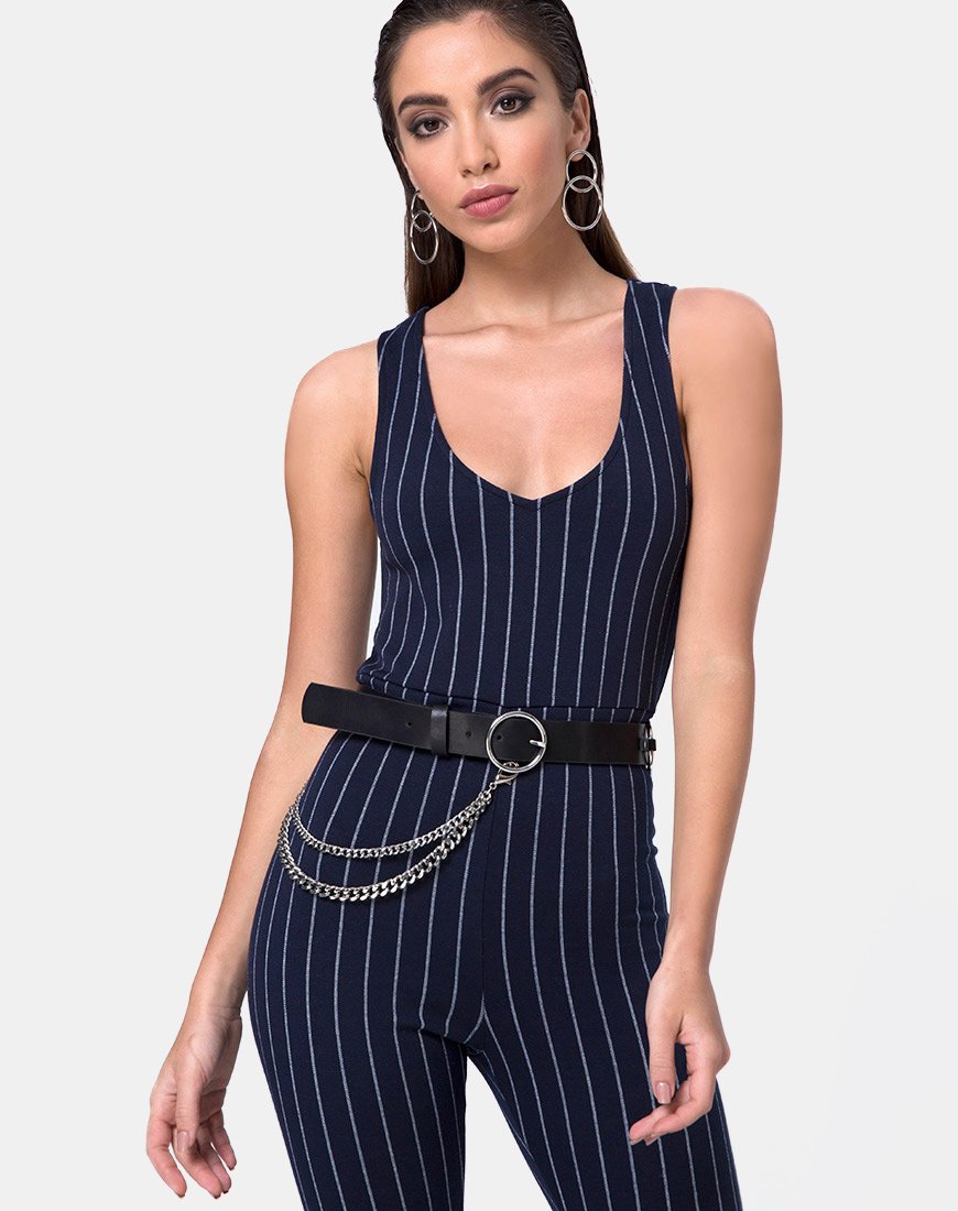 Devile Unitard in Pinstripe Navy motelrocks com eur