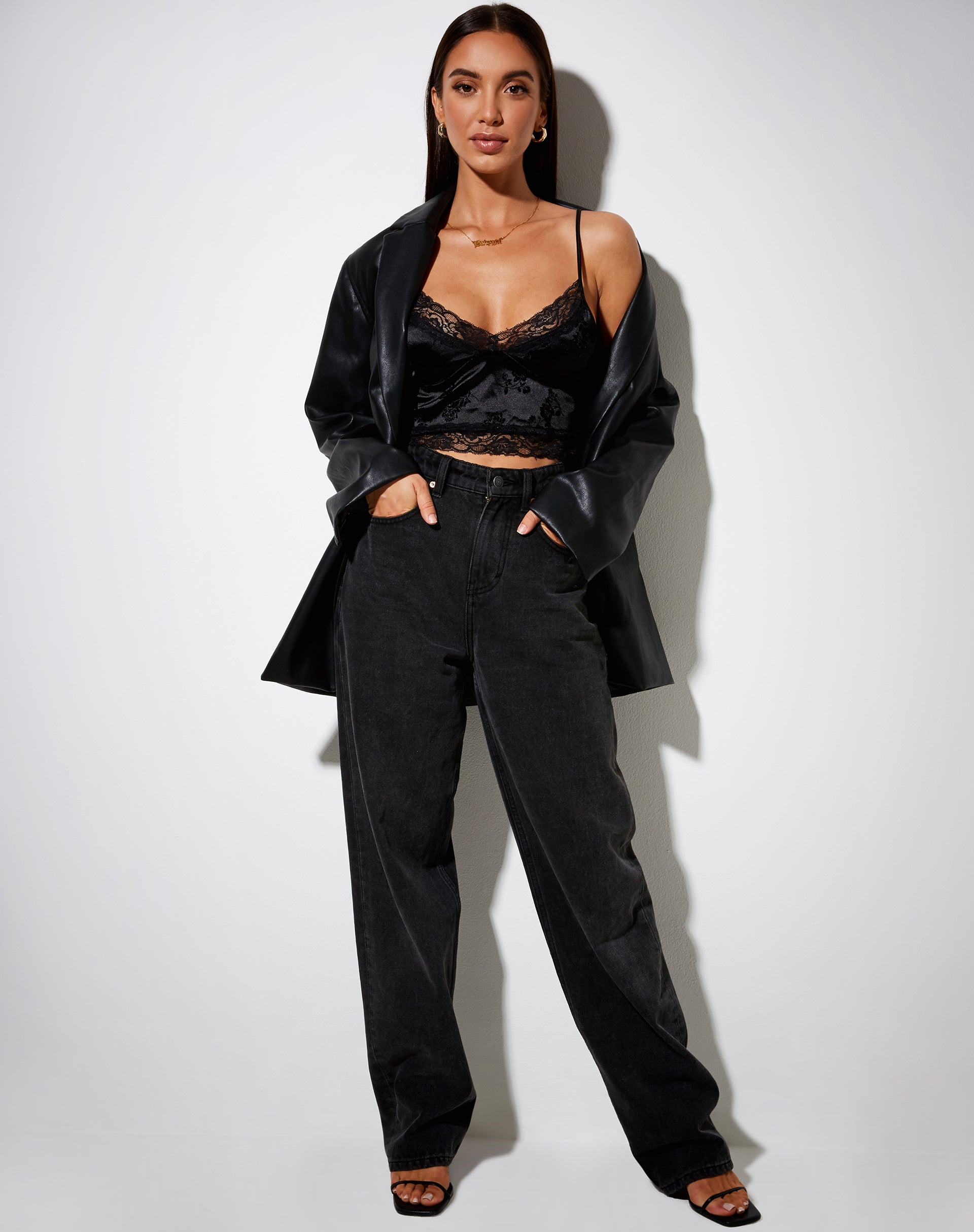 Image of Dyrana Crop Top in Black Rose Flock