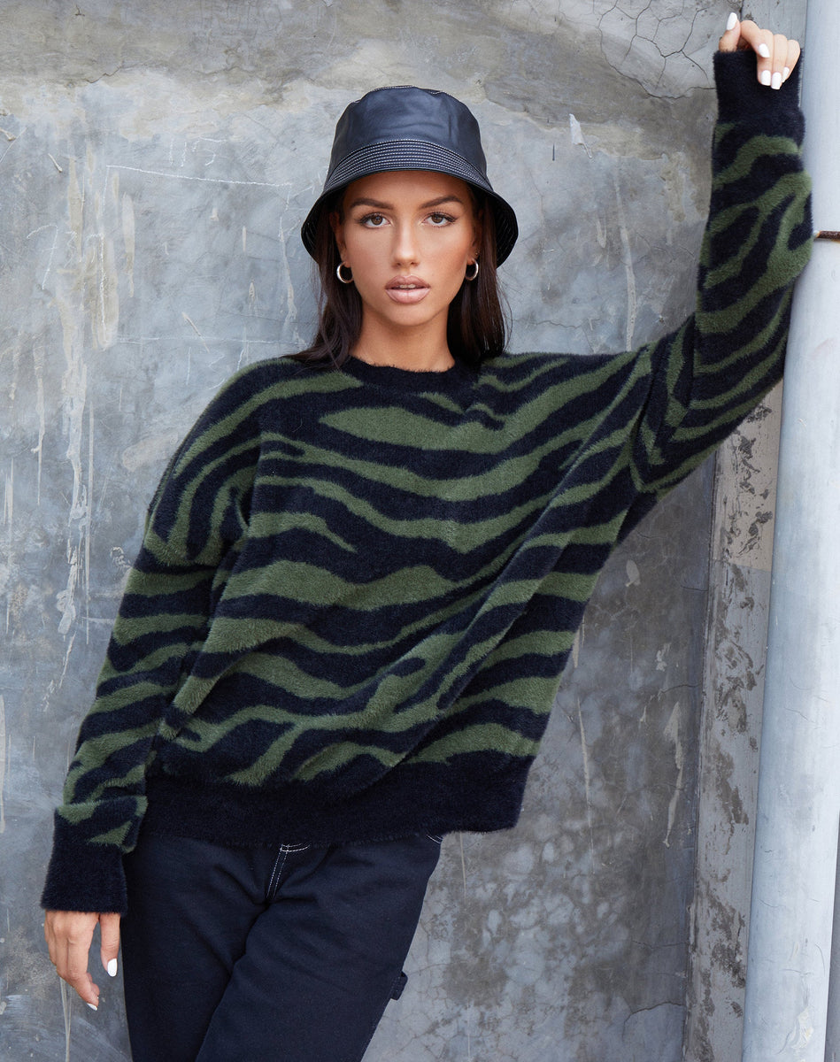 Black and Green Zebra Oversize Jumper | Eleni – motelrocks-com-eur