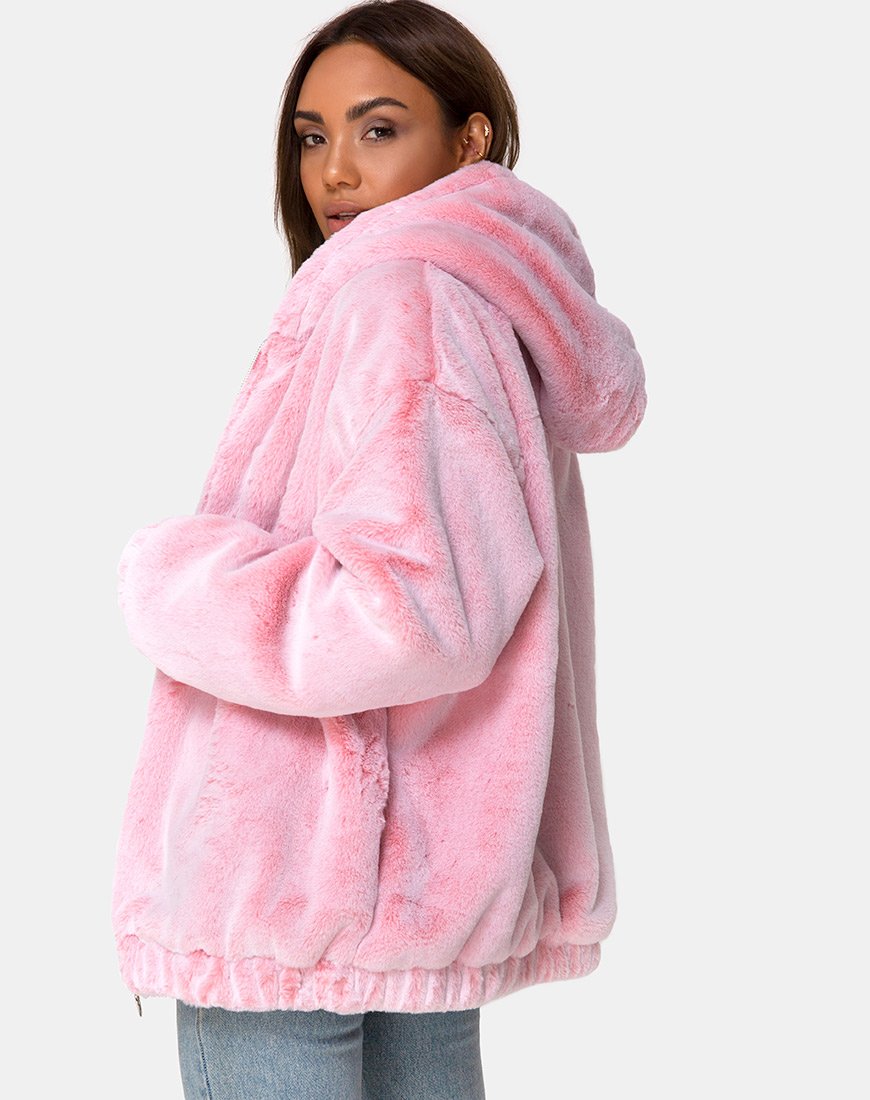 Faux fur cheap pink hoodie