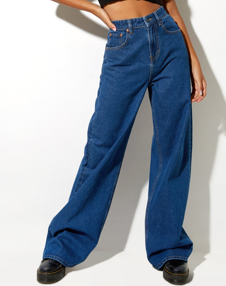 Classic Blue Denim Wide Leg Jeans Extra Wide