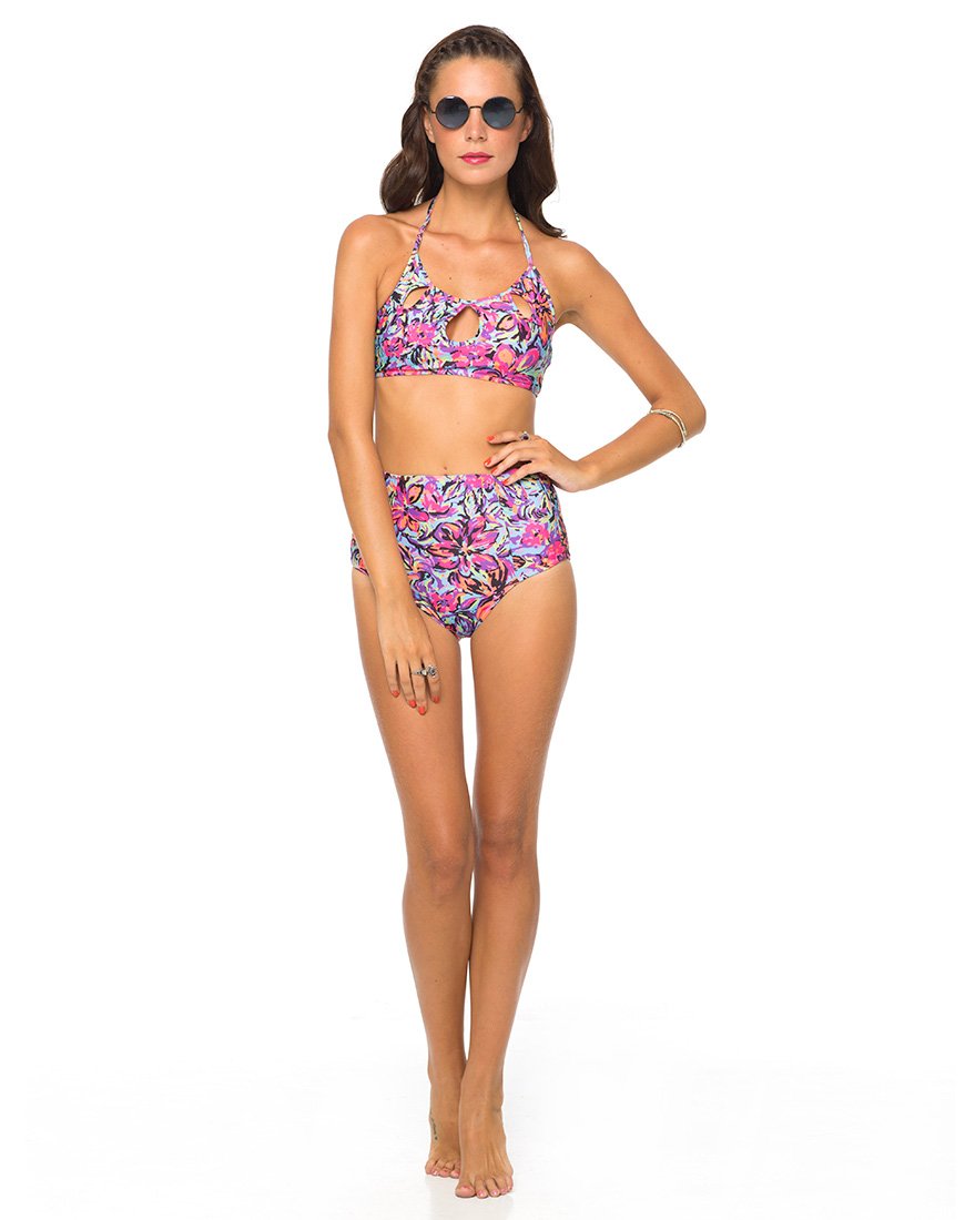 Image of Motel Flux Longline Bikini Top In Fluro Flower
