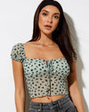 Image of Ganika Crop Top in Sage Flower Buds Black Flock