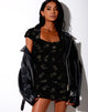 Image of Genata Mini Dress in Black and Gold Rose Stamp