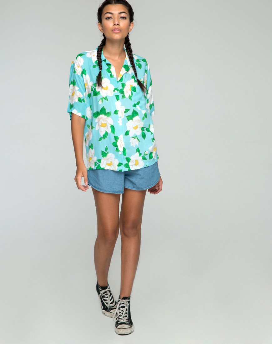 Image of Hawaiian Shirt in White Rose