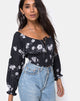 Image of Lancer Crop Top in Mono Flower Black