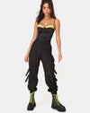 Image of Letta Bodice in Satin Black with Lime Lace Trim