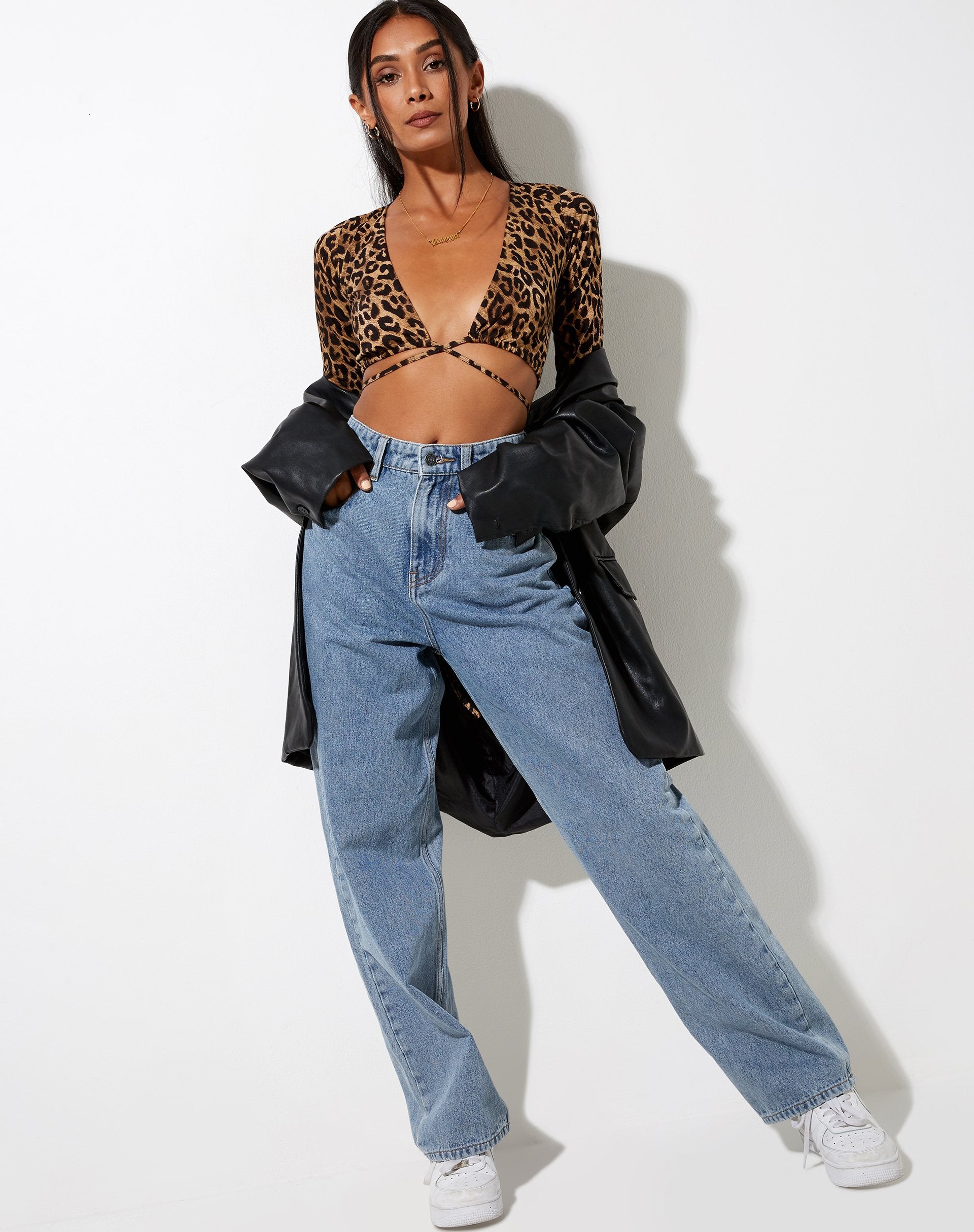 Image of Lieneva Crop Top in Night Leopard Brown