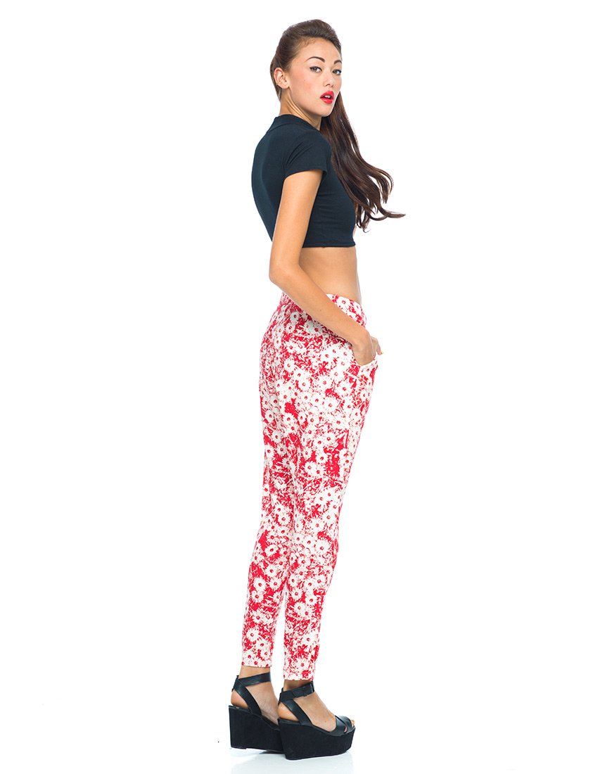 Image of Motel Logan Peg Leg Trouser in Xerox Daisy Red