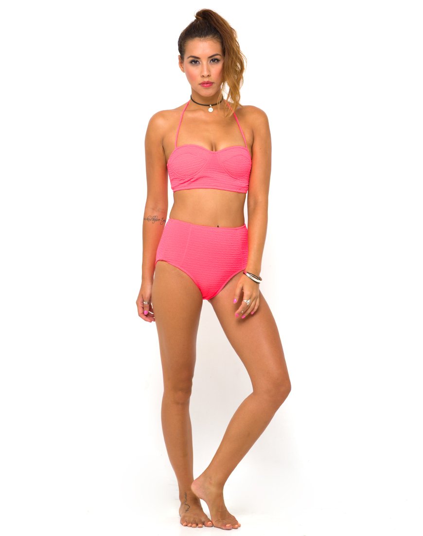 Image of Motel Longline Bikini Top in Neon Pink