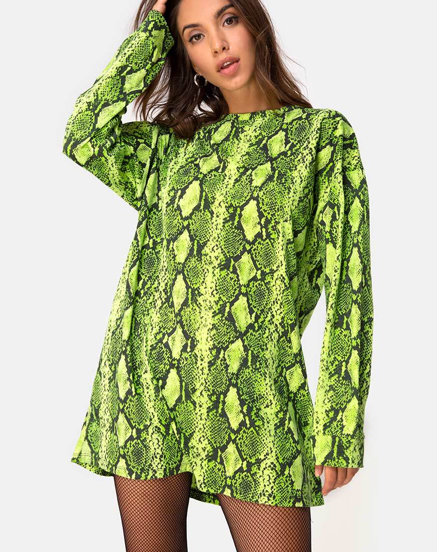 Lotsun Jumper Dress in Snake Lime motelrocks-com-eur Lotsun Jumper Dress in Snake Lime motelrocks-com-eur