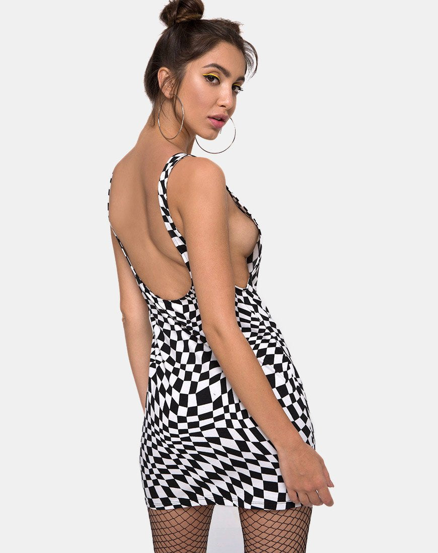 Black and White Square Check Mini Dress | Mebie  motelrocks-com-eur