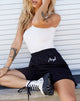 Image of Yubi Short in Black Angel Embro in White