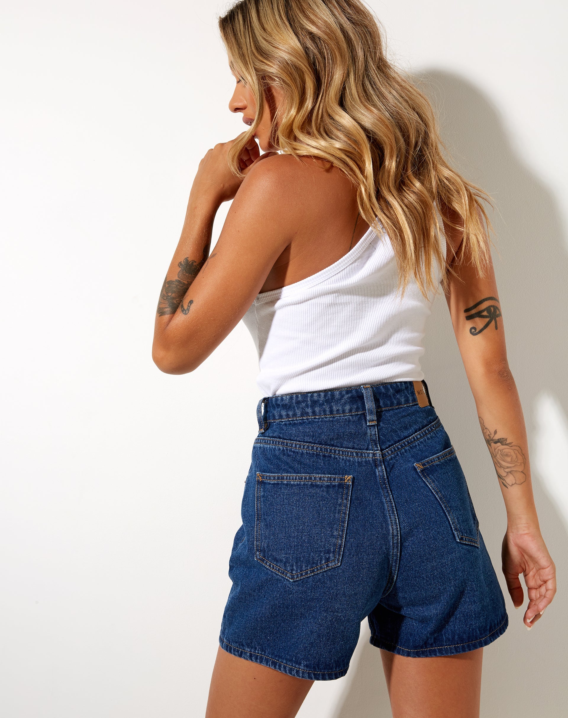 Image of Mom Denim Short in Classic Blue