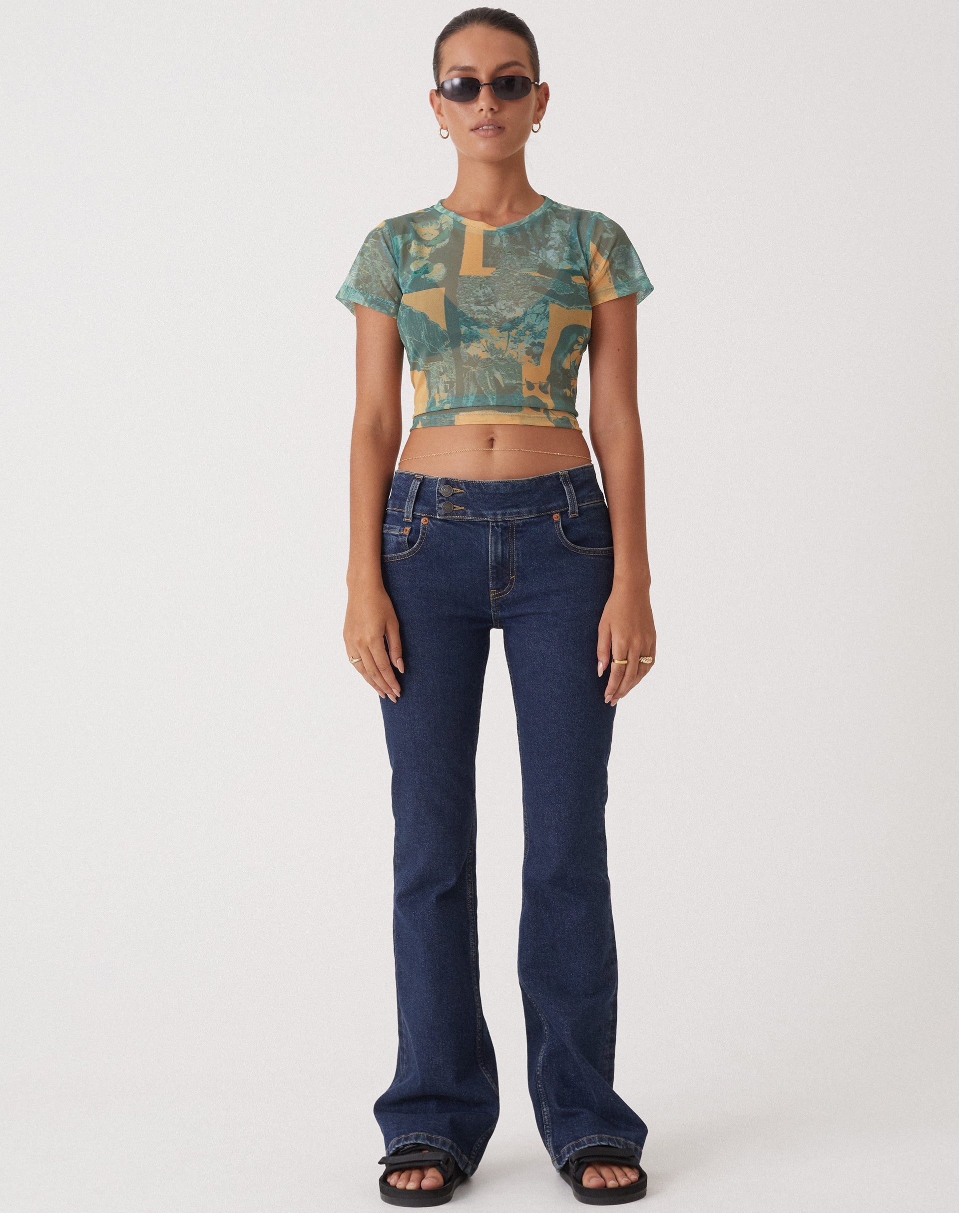 image of Motel x Olivia Neill Zora Top in Collage Floral Shadow Green