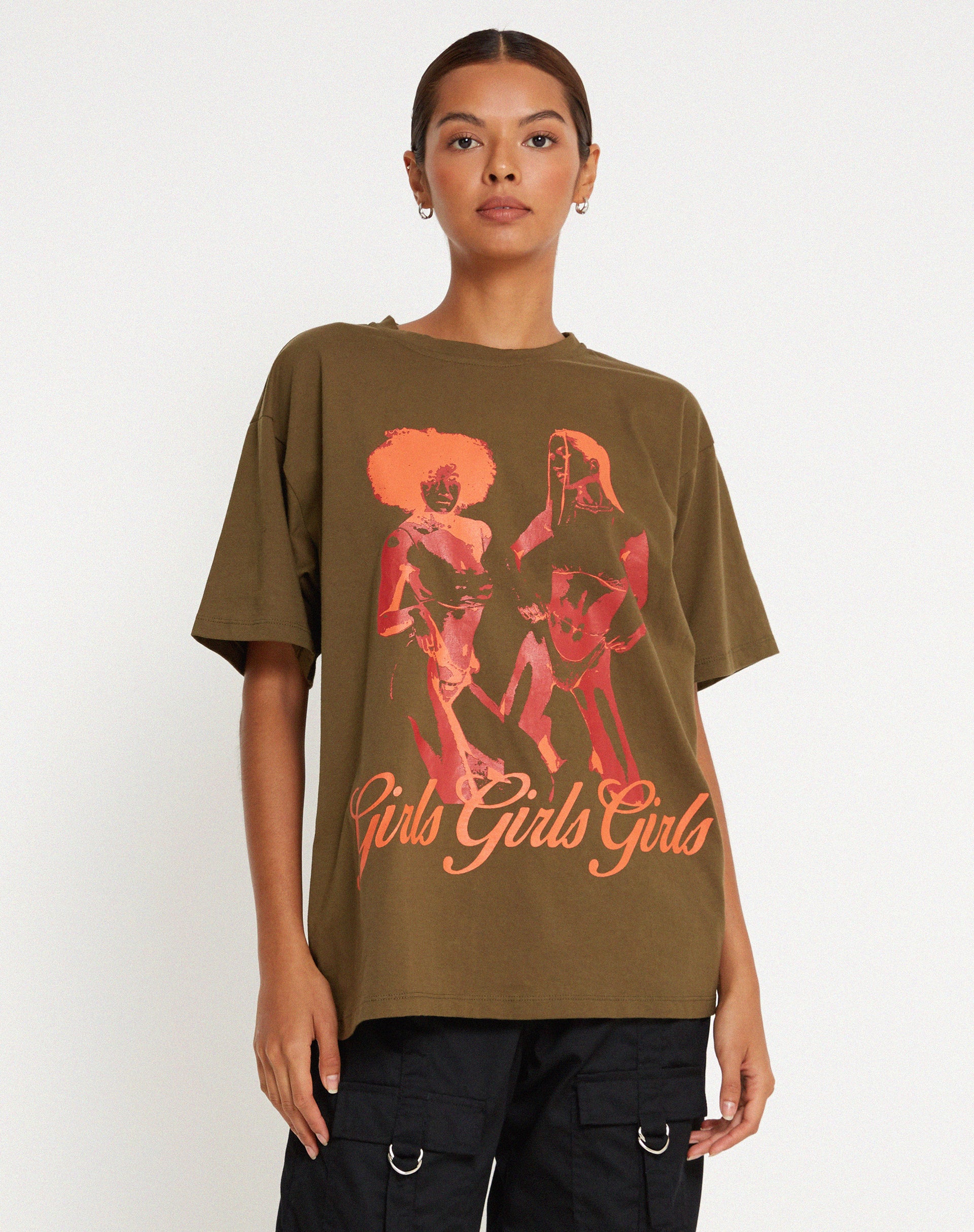 image of Oversize Basic Tee in Khaki Girls Girls Girls