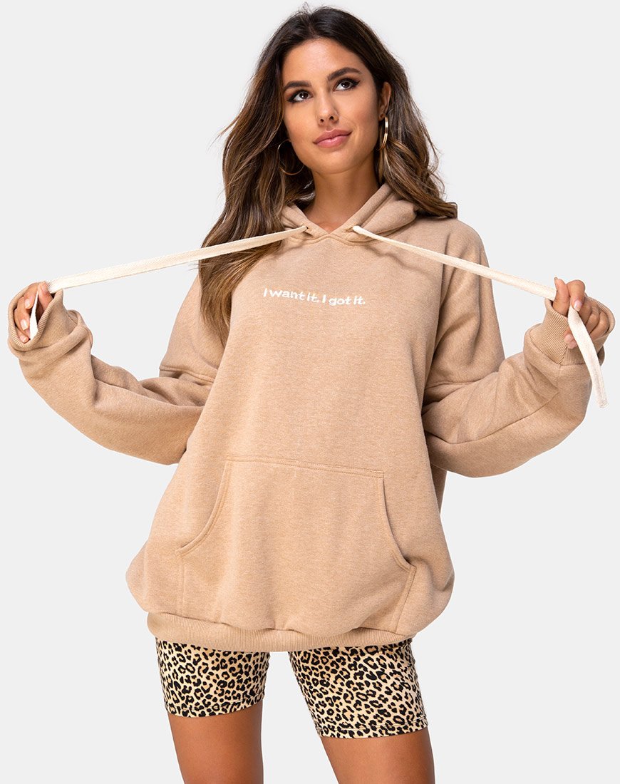 Image of Oversize Hoody in Tan I Want it Embro