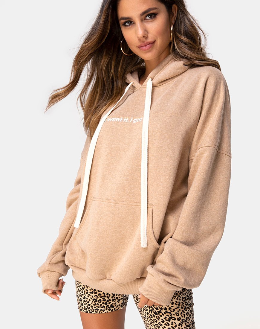 Image of Oversize Hoody in Tan I Want it Embro