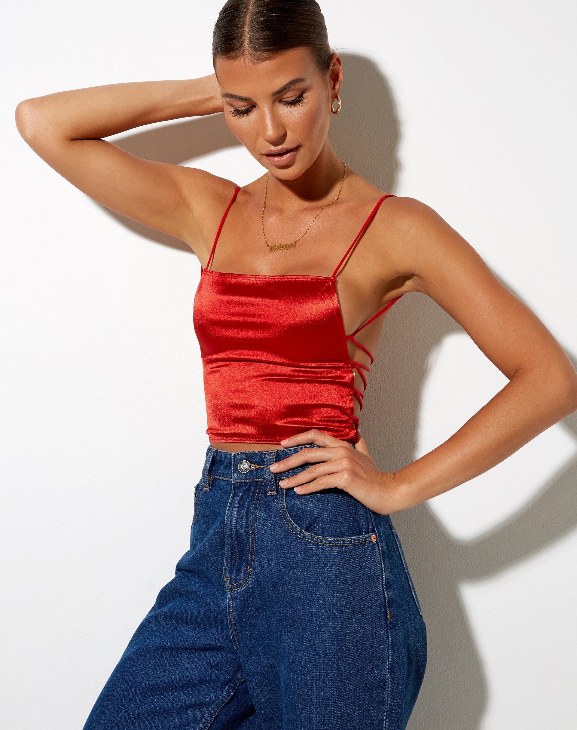Image of Ozka Crop Top in Satin Rust