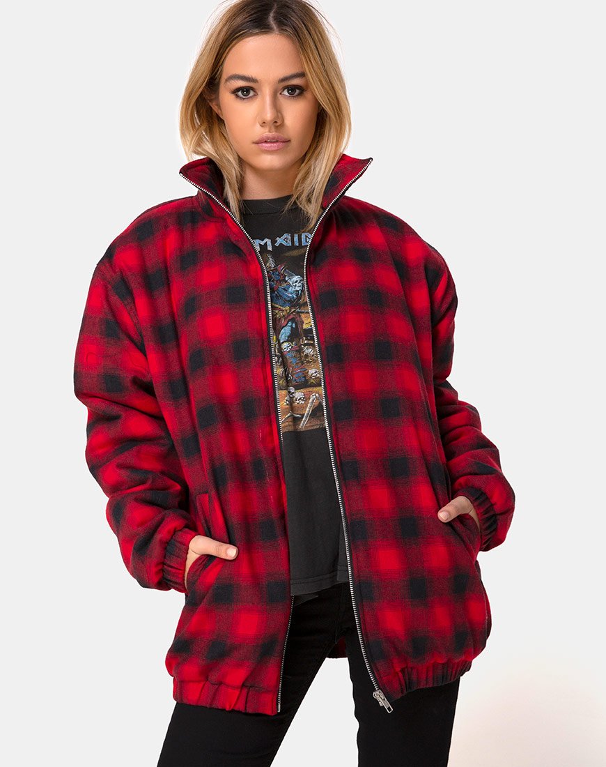 Raven Jacket in Plaid Red Black - Main Image