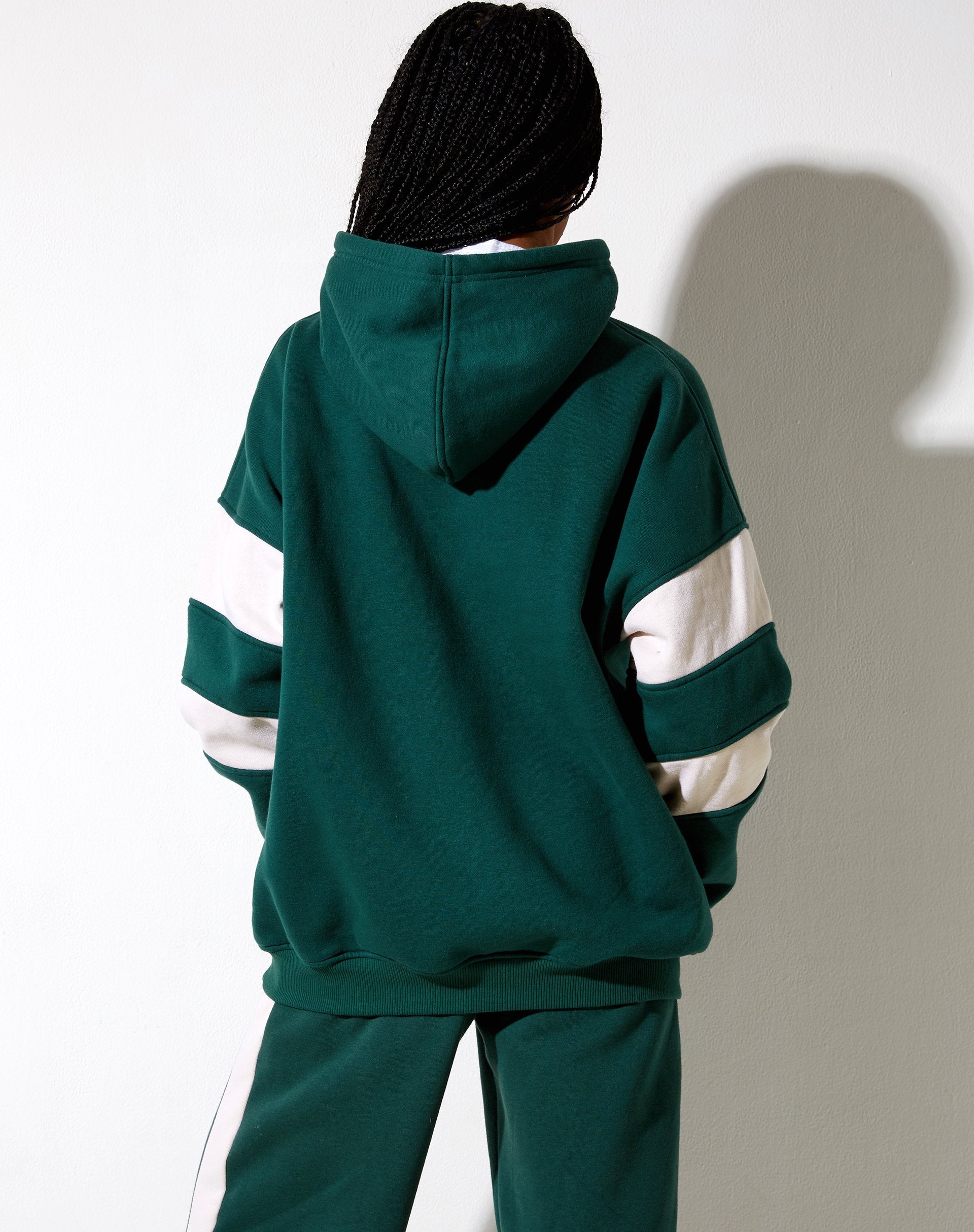 Image of Mora Hoodie in Forest Green and Winter White Sporting Club Mix Embro