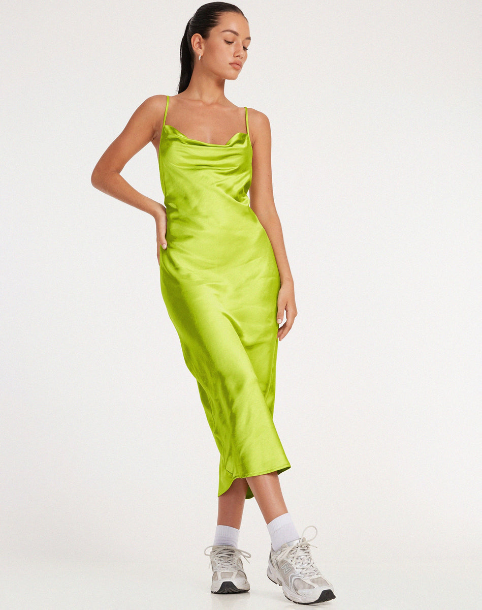 Cowl Neck Satin Lime Green Midi Dress | Palasha motelrocks-com-eur Cowl Neck Satin Lime Green Midi Dress | Palasha motelrocks-com-eur