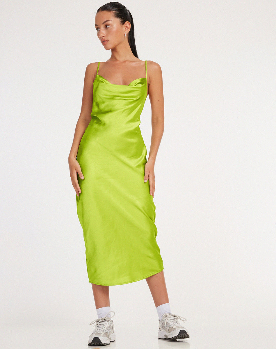 Lime green cowl top neck dress