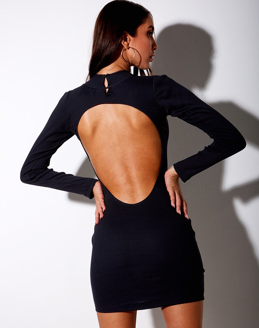 black backless dress long sleeve Black Long Sleeve Bodycon Maxi Dress