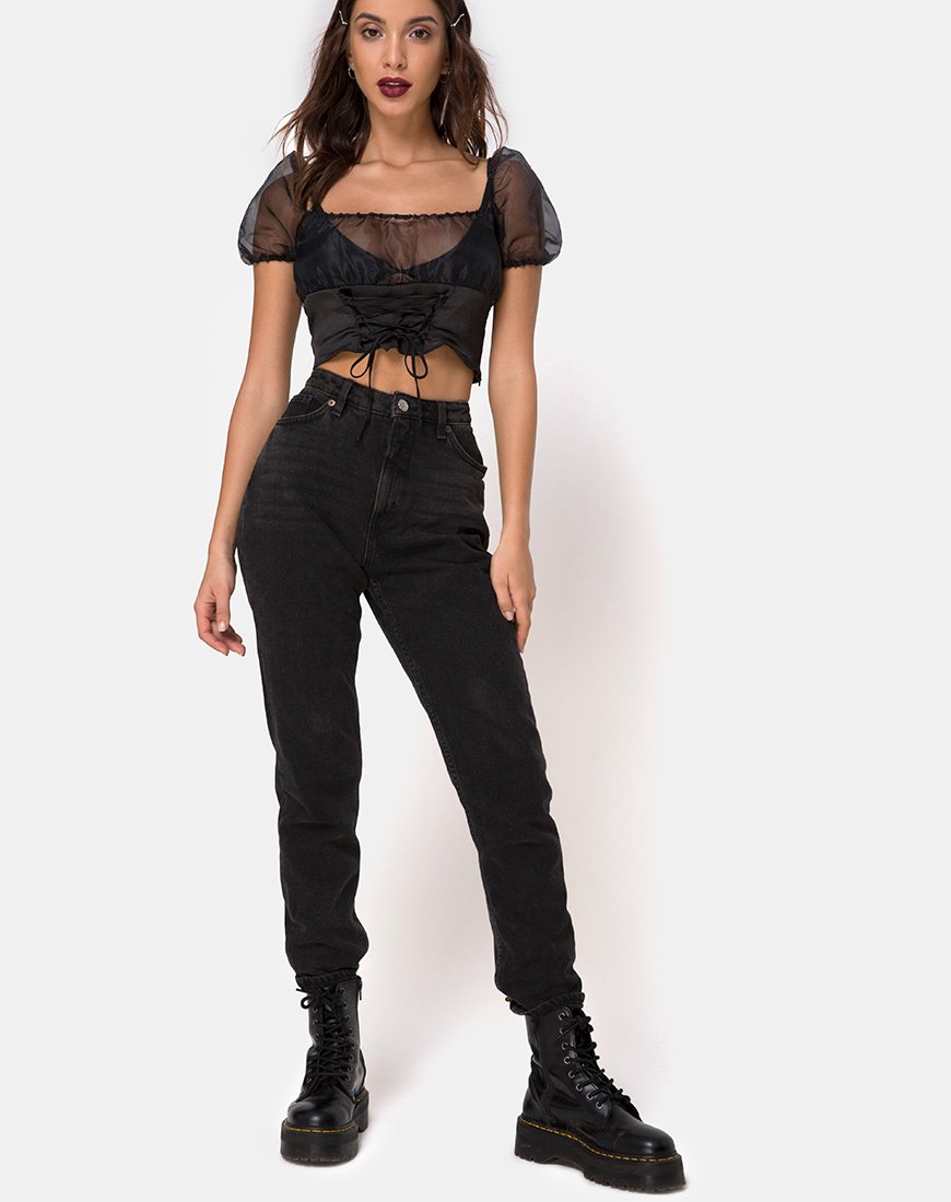 Crop Black Mesh Top  Ruina – motelrocks-com-eur