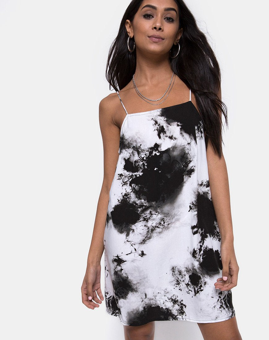 Image of Sagha Slip Dress in Mono Tie Dye Black and White