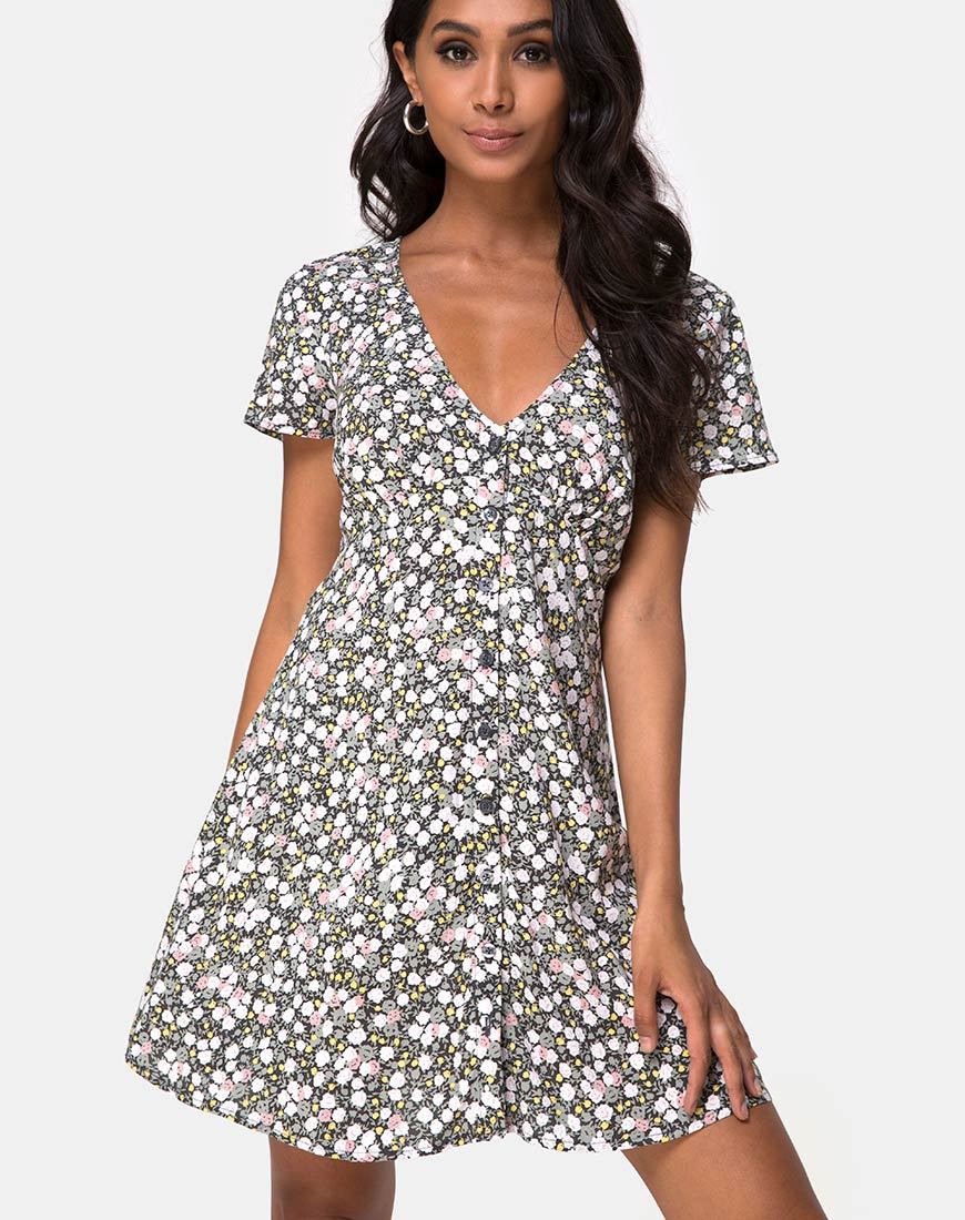 Image of Sahara Tea Dress in Floral Field Olive