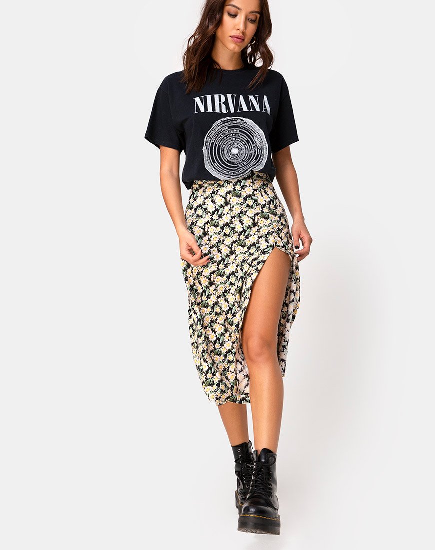 Image of Saika Midi Skirt in Aster Black