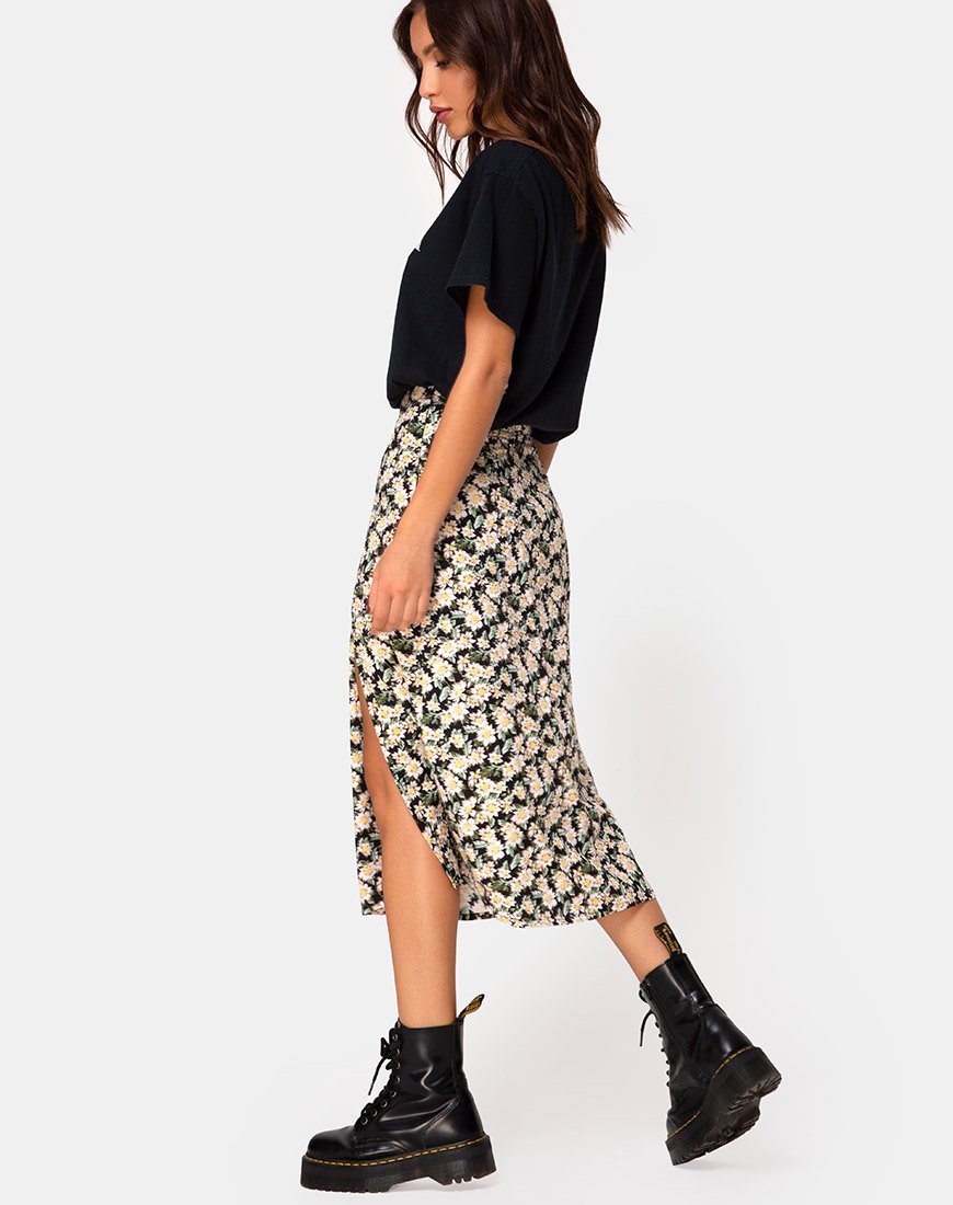 Image of Saika Midi Skirt in Aster Black