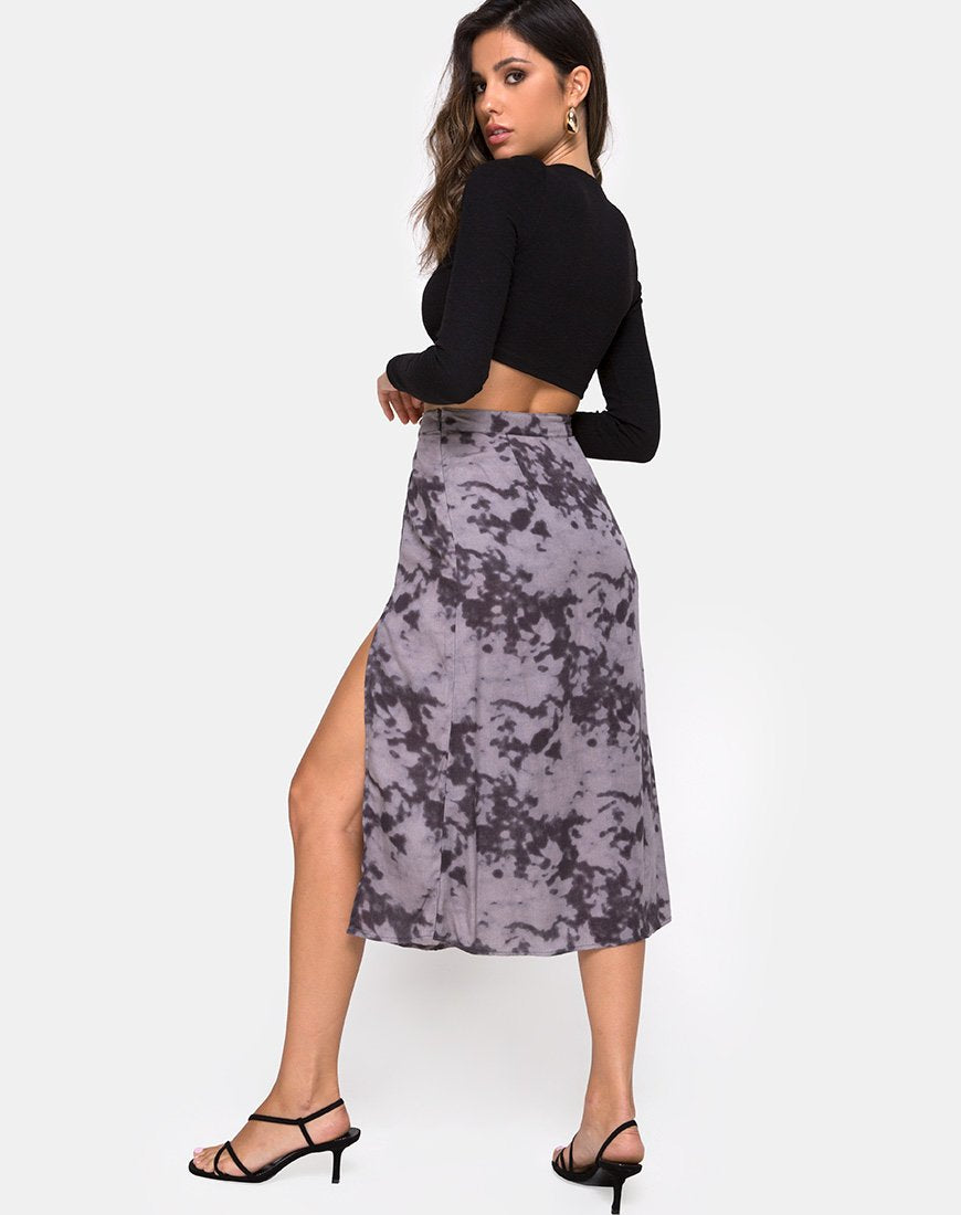 Image of Saika Midi Skirt in Bleached Tie Dye Grey