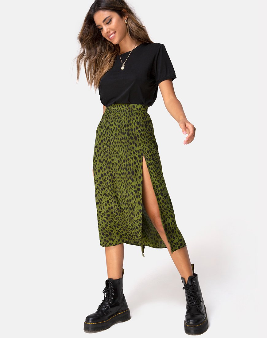Khaki Leopard Midi Skirt Khaki Leopard Print Midi Skirt Pencil Skirt