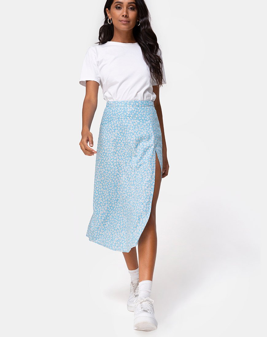 Image of Saika Midi Skirt in Ditsy Rose Blue