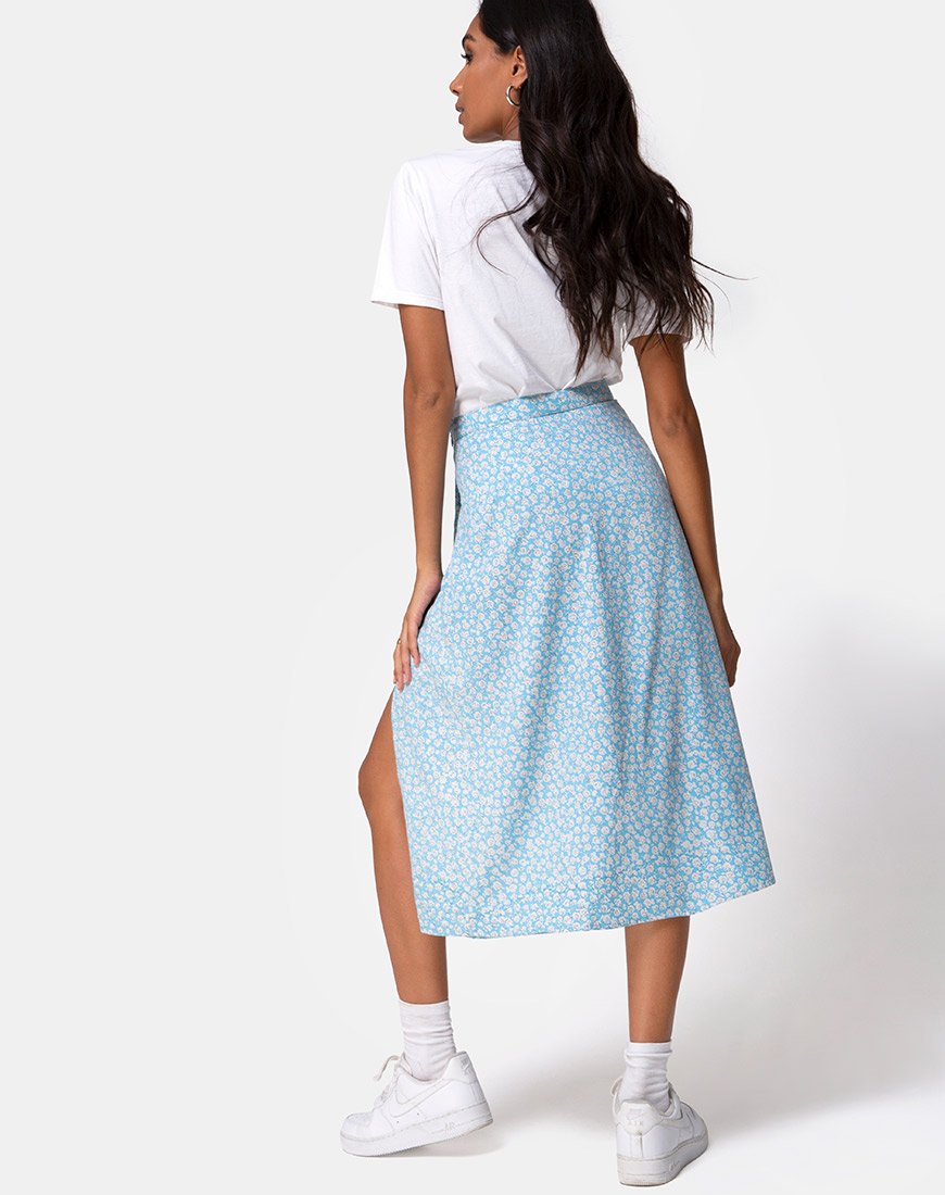 Image of Saika Midi Skirt in Ditsy Rose Blue