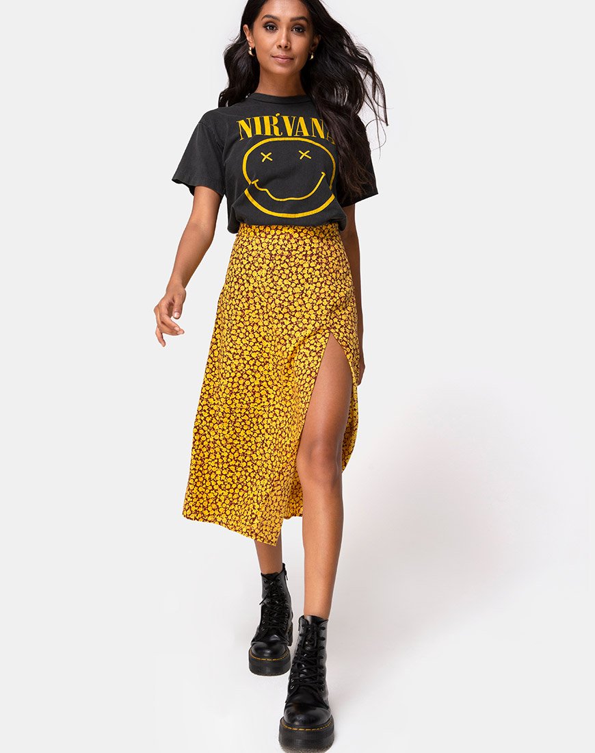 Image of Saika Midi Skirt in Ditsy Rose Marigold