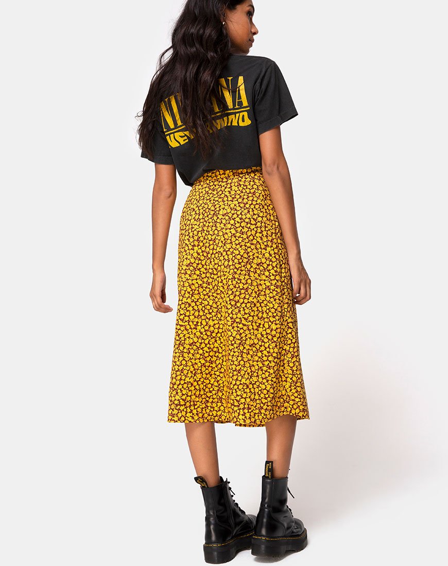 Image of Saika Midi Skirt in Ditsy Rose Marigold