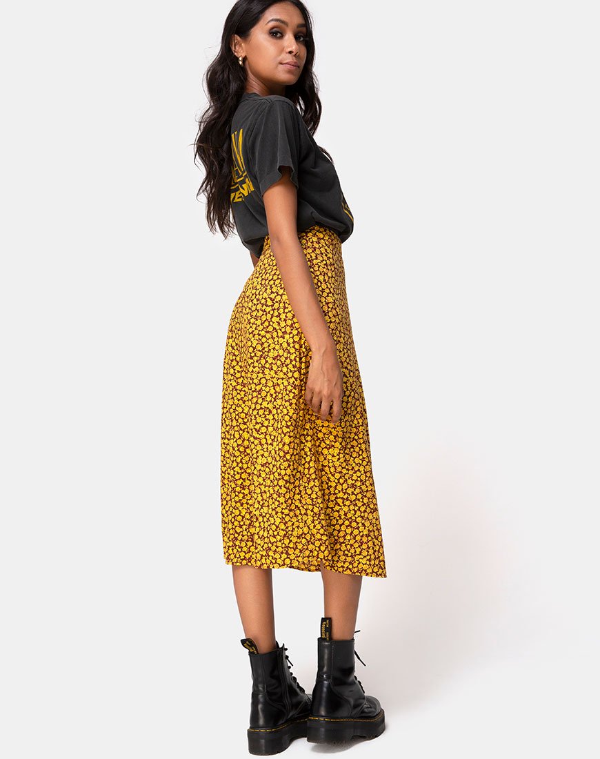 Image of Saika Midi Skirt in Ditsy Rose Marigold