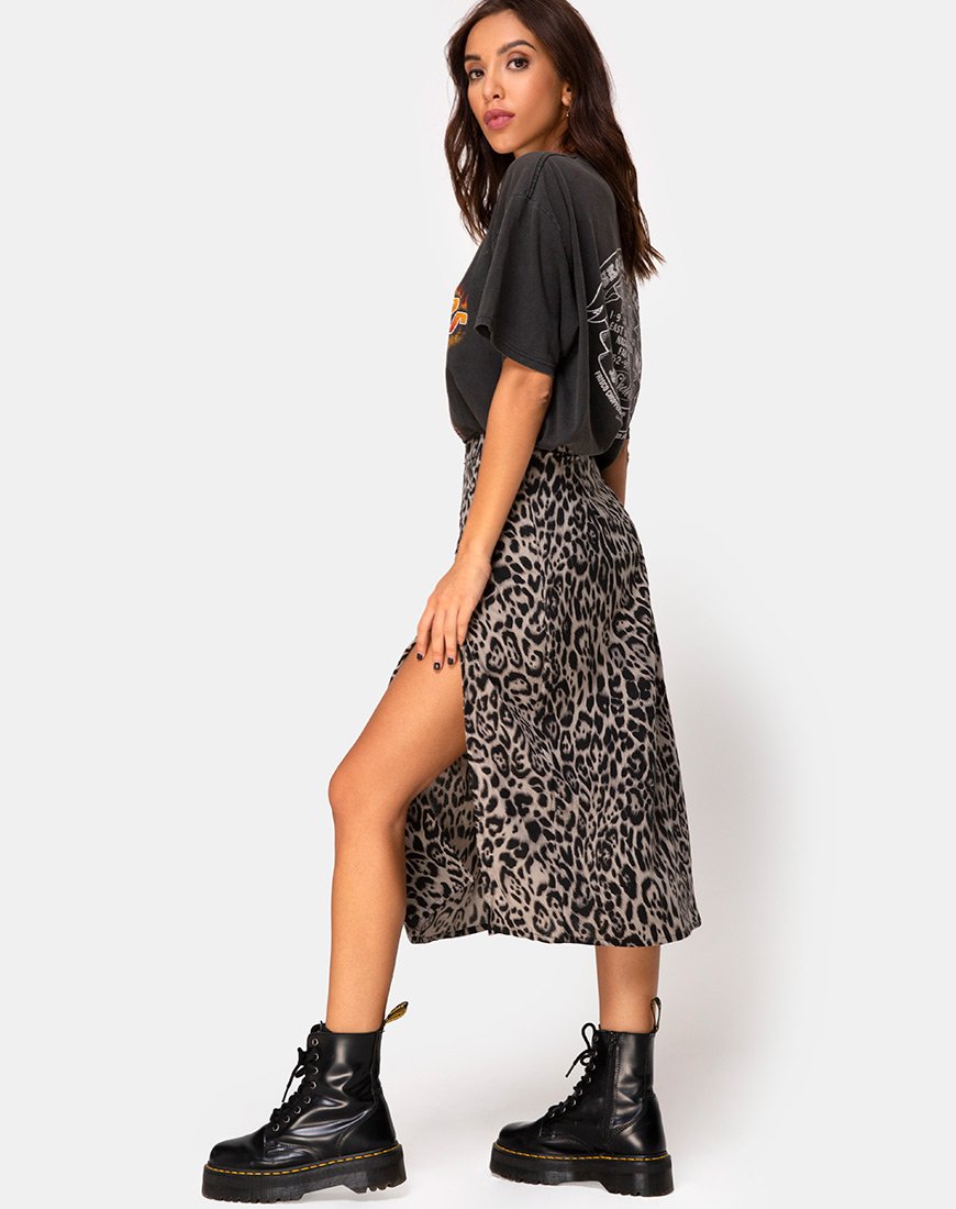 Image of Saika Midi Skirt in Leopard Grey