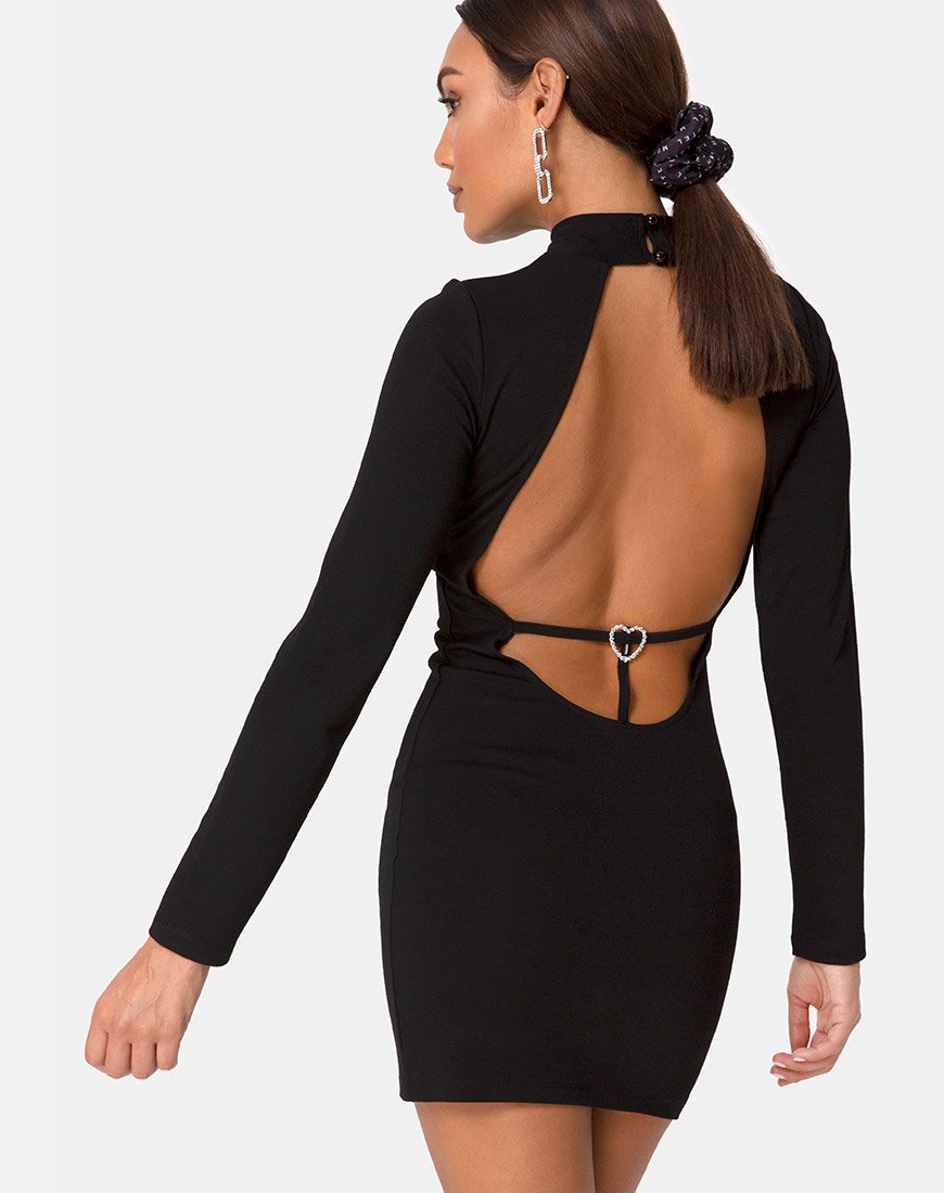 Long Sleeved Tight Black Backless Dress | Sellio  motelrocks-com-eur