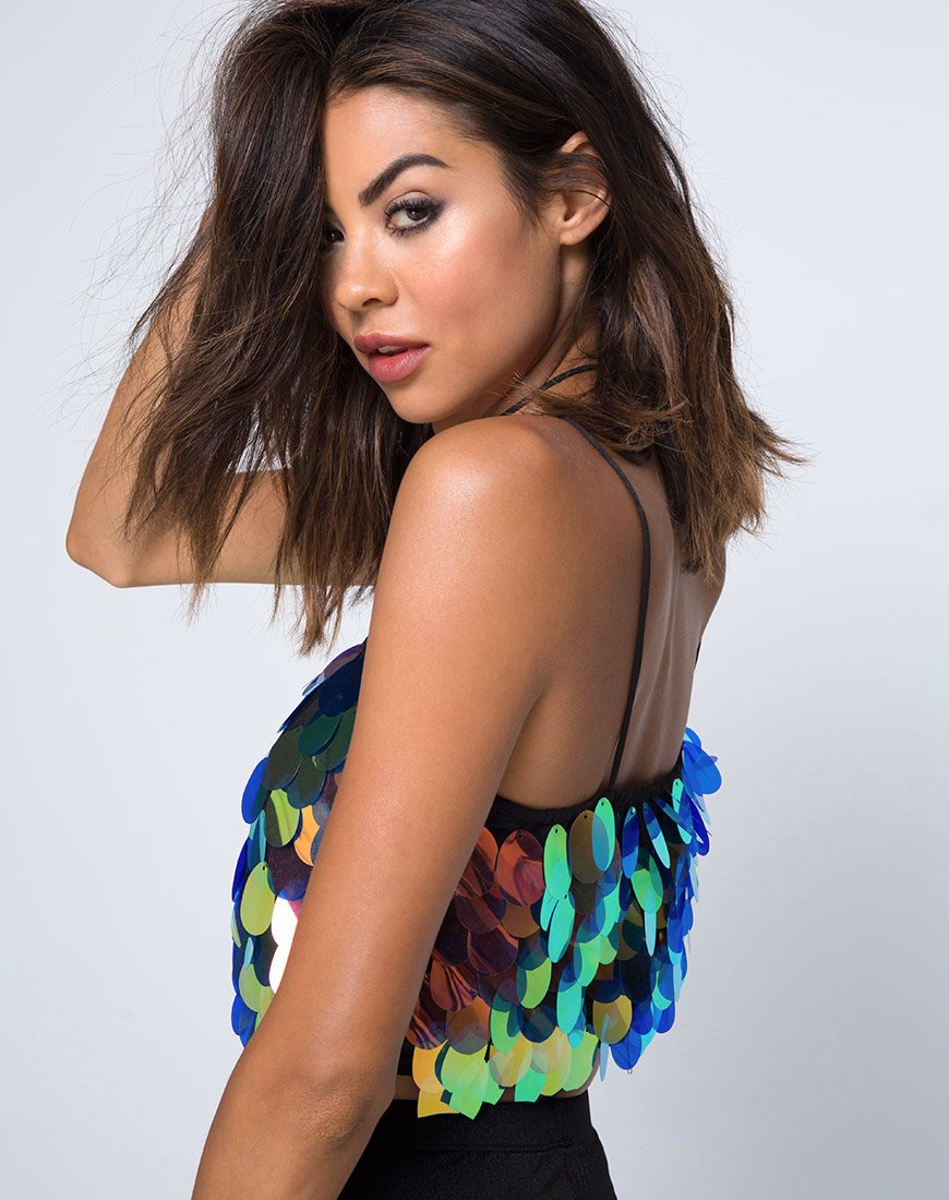 Image of Cadence Crop Top in Tear Drop Sequin Pink Oil