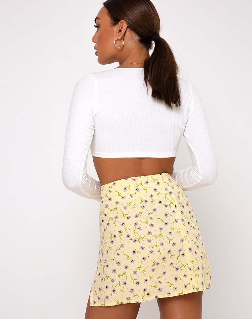 Pastel Yellow and Blue Floral High Waisted Skirt