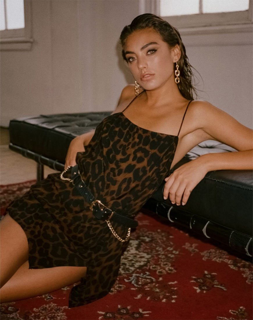 Datista Slip Dress in Oversize Jaguar Brown  motelrocks-com-eur